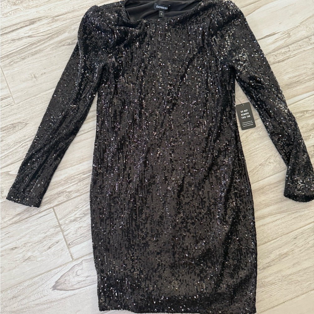 Express Black Sequin Dress XS NWT